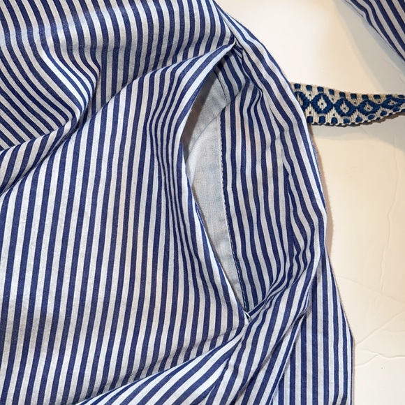MaxMara weekend Dress striped cotton 4 stand up collar blue white belted pockets - Picture 16 of 16